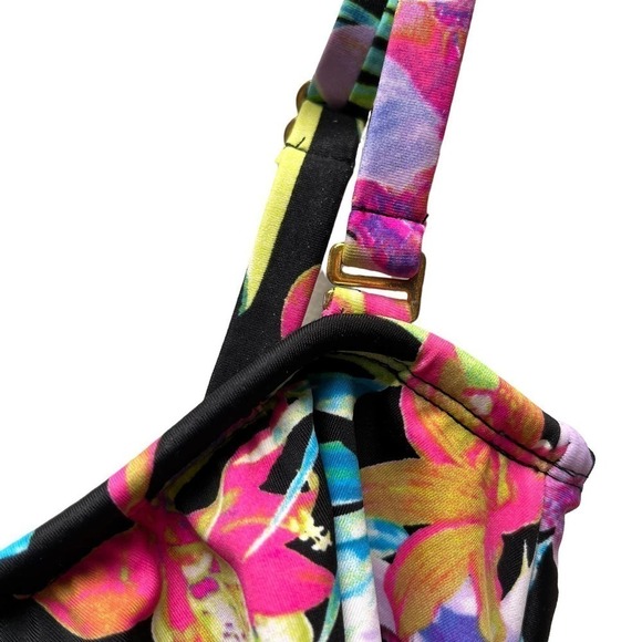 Island Escape Black Multi Color Tahiti Floral Bandini Tankini Top Size 8 - Picture 4 of 12
